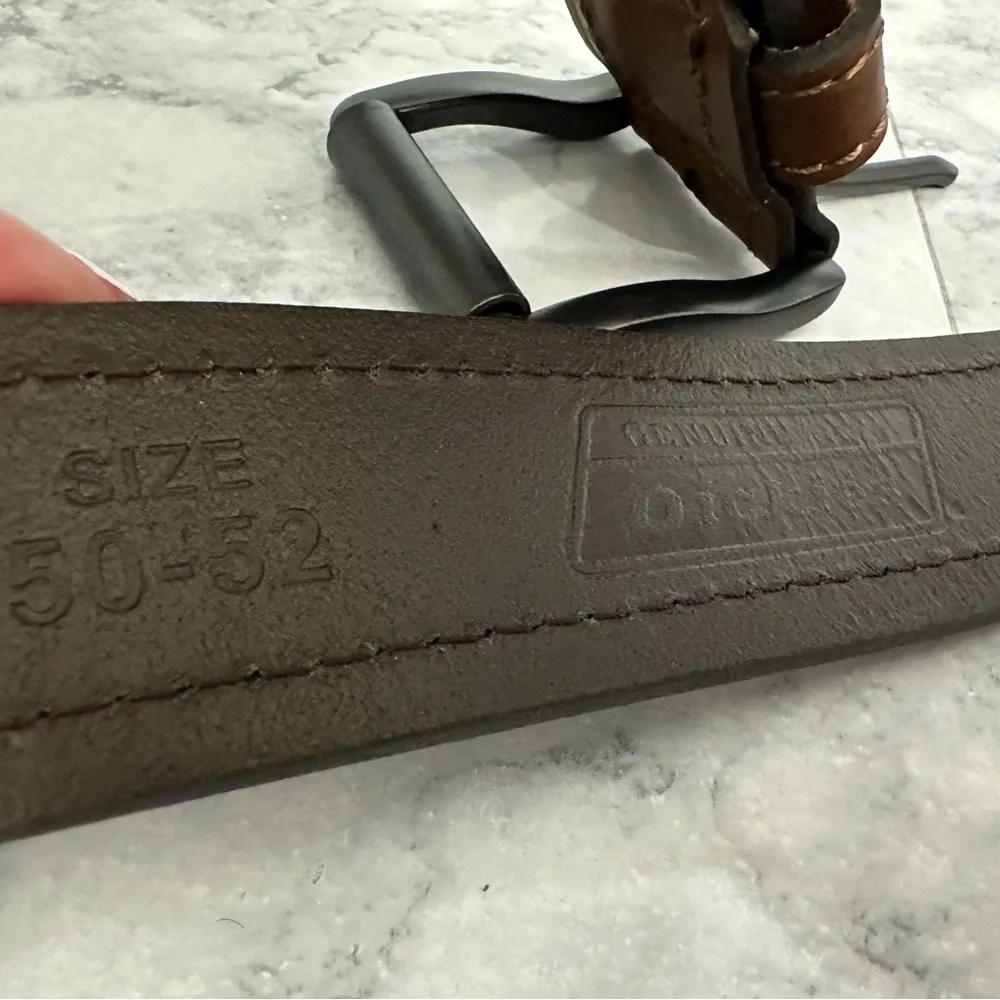 Dickies Belt 50-52 Brown Leather Contrast Stitch Gunmetal Buckle Casual Workwear
